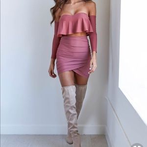 Tiger Mist Pink Ruffle Crop Top With Attached Arms
